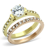 TK968 - IP Gold & IP Rose Gold (Ion Plating) Stainless Steel Ring with AAA Grade CZ  in Clear-0