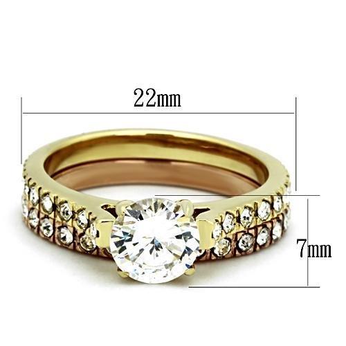 TK968 - IP Gold & IP Rose Gold (Ion Plating) Stainless Steel Ring with AAA Grade CZ  in Clear-1