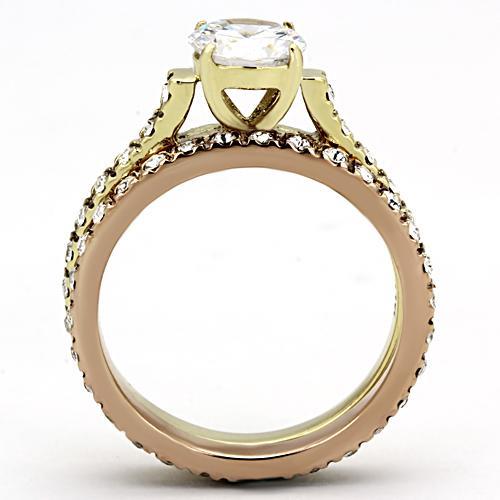 TK968 - IP Gold & IP Rose Gold (Ion Plating) Stainless Steel Ring with AAA Grade CZ  in Clear-2