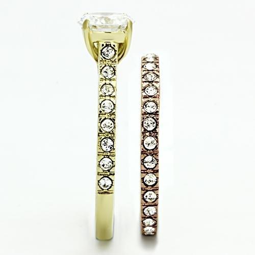 TK968 - IP Gold & IP Rose Gold (Ion Plating) Stainless Steel Ring with AAA Grade CZ  in Clear-3