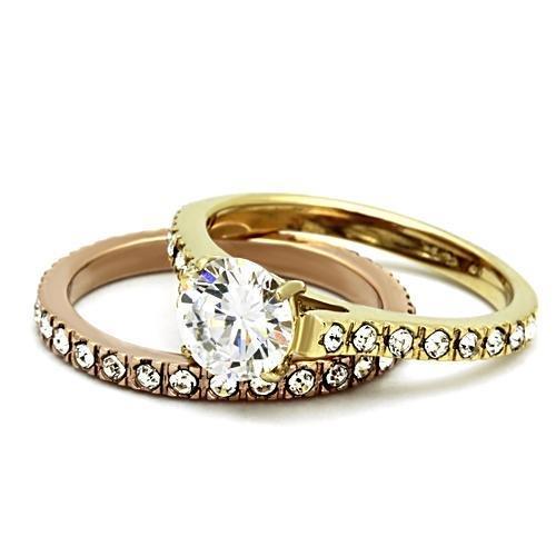 TK968 - IP Gold & IP Rose Gold (Ion Plating) Stainless Steel Ring with AAA Grade CZ  in Clear-4