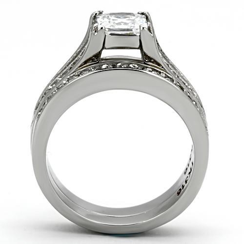 TK969 - High polished (no plating) Stainless Steel Ring with AAA Grade CZ  in Clear-2