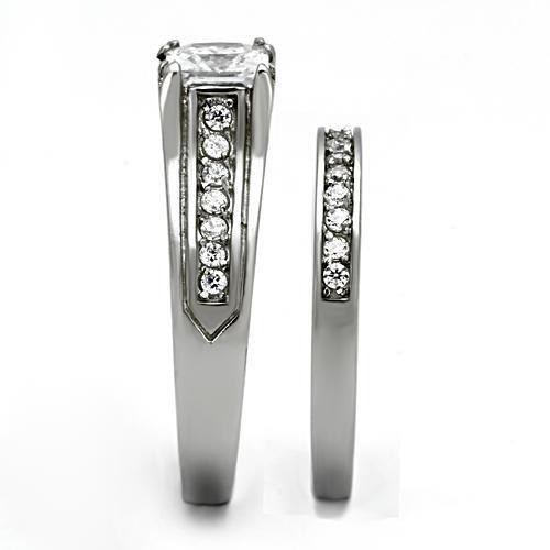 TK969 - High polished (no plating) Stainless Steel Ring with AAA Grade CZ  in Clear-3