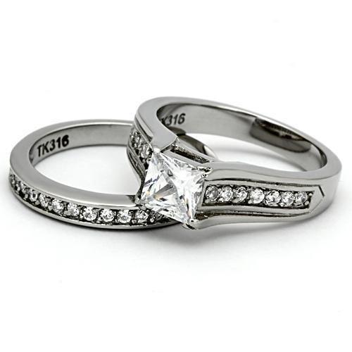TK969 - High polished (no plating) Stainless Steel Ring with AAA Grade CZ  in Clear-4