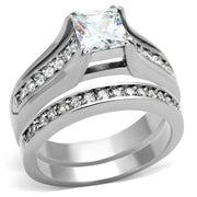 TK969 - High polished (no plating) Stainless Steel Ring with AAA Grade CZ  in Clear-0
