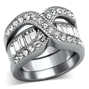 TK970 - High polished (no plating) Stainless Steel Ring with Top Grade Crystal  in Clear-0