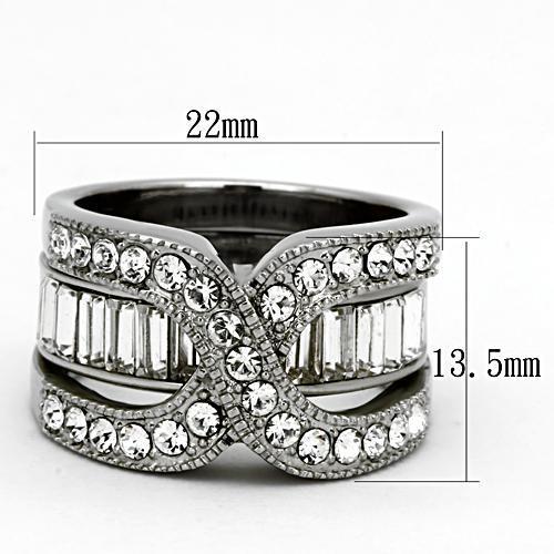 LOTK970 - High polished (no plating) Stainless Steel Ring with Top Grade Crystal  in Clear-1
