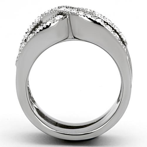 LOTK970 - High polished (no plating) Stainless Steel Ring with Top Grade Crystal  in Clear-2
