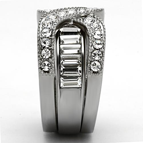 LOTK970 - High polished (no plating) Stainless Steel Ring with Top Grade Crystal  in Clear-3