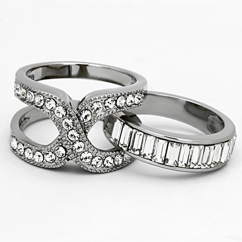 LOTK970 - High polished (no plating) Stainless Steel Ring with Top Grade Crystal  in Clear-4