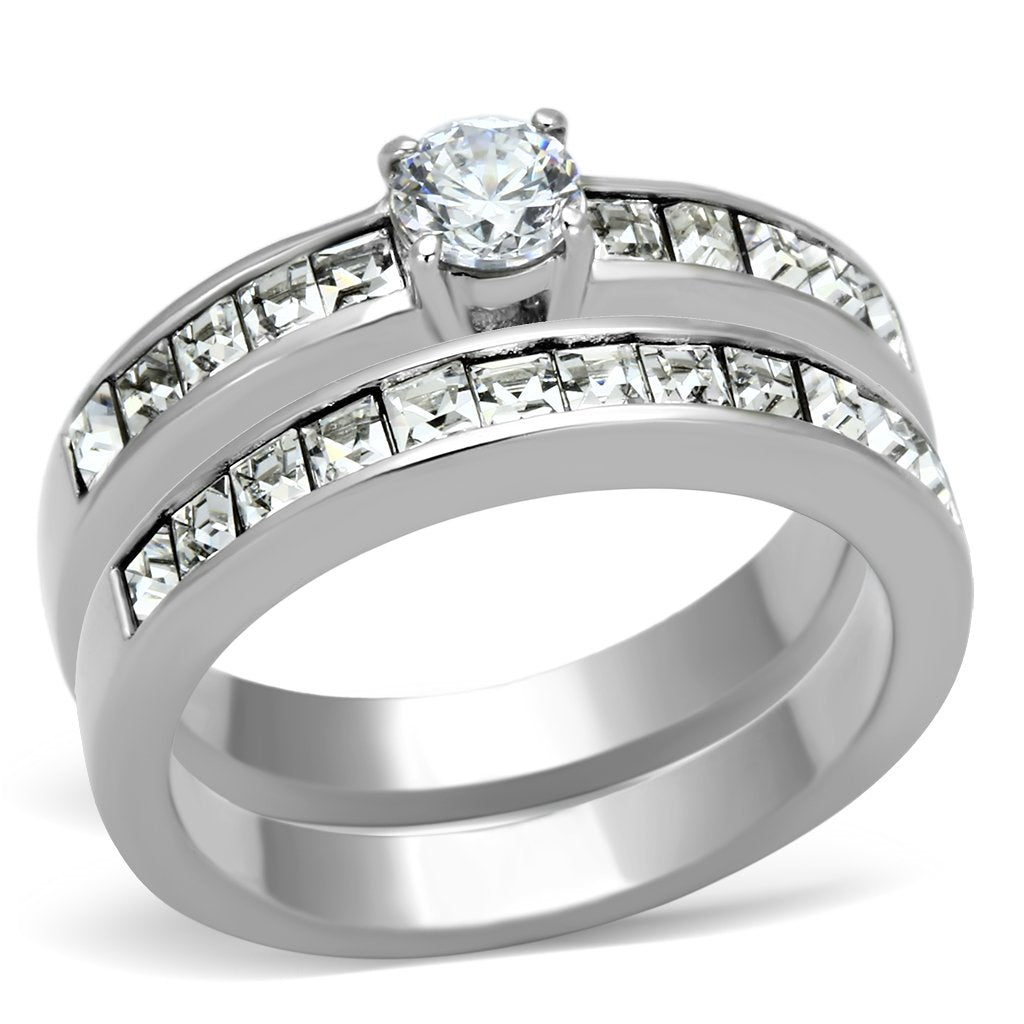 TK972 - High polished (no plating) Stainless Steel Ring with AAA Grade CZ  in Clear-0