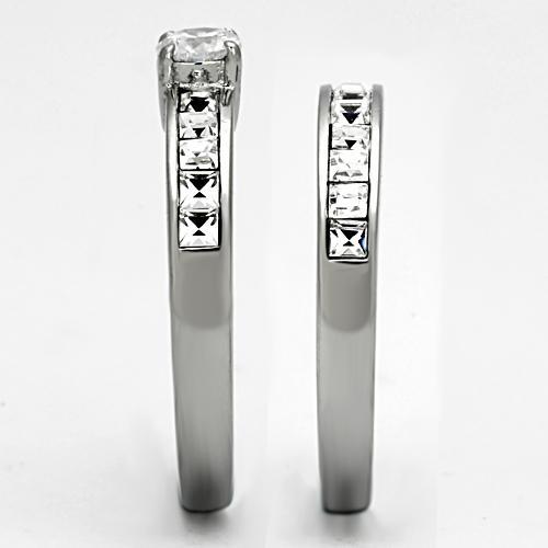 TK972 - High polished (no plating) Stainless Steel Ring with AAA Grade CZ  in Clear-3