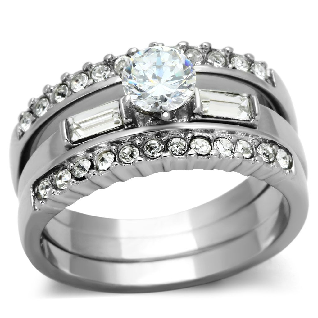 TK973 - High polished (no plating) Stainless Steel Ring with AAA Grade CZ  in Clear-0