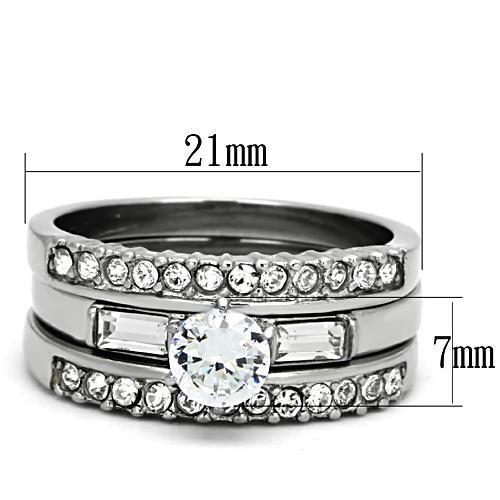 TK973 - High polished (no plating) Stainless Steel Ring with AAA Grade CZ  in Clear-1