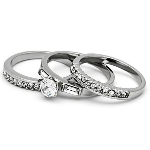 TK973 - High polished (no plating) Stainless Steel Ring with AAA Grade CZ  in Clear-4