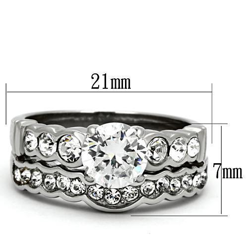 TK974 - High polished (no plating) Stainless Steel Ring with AAA Grade CZ  in Clear-1