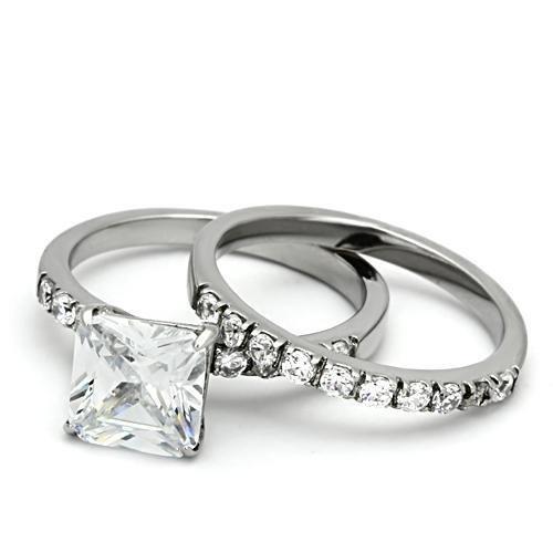 TK975 - High polished (no plating) Stainless Steel Ring with AAA Grade CZ  in Clear-3