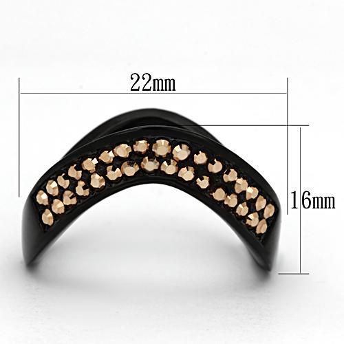 TK982 - IP Black(Ion Plating) Stainless Steel Ring with Top Grade Crystal  in Metallic Light Gold-1