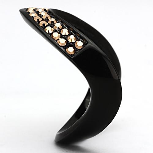 TK982 - IP Black(Ion Plating) Stainless Steel Ring with Top Grade Crystal  in Metallic Light Gold-3