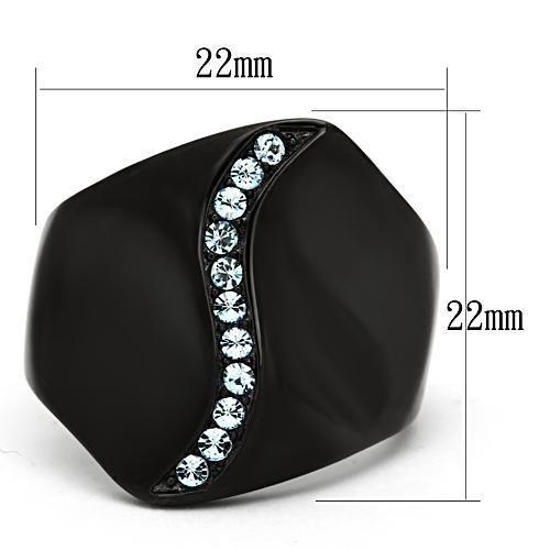 TK991 - IP Black(Ion Plating) Stainless Steel Ring with Top Grade Crystal  in Sea Blue-1