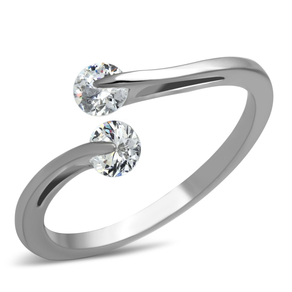 TK995 - High polished (no plating) Stainless Steel Ring with AAA Grade CZ  in Clear-0