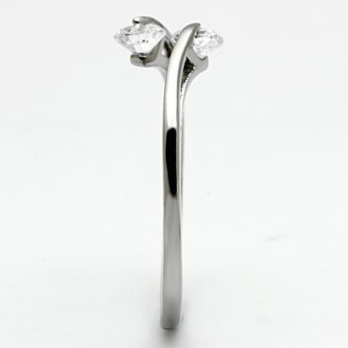 TK995 - High polished (no plating) Stainless Steel Ring with AAA Grade CZ  in Clear-3