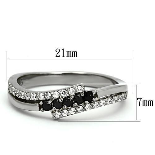 TK996 - High polished (no plating) Stainless Steel Ring with AAA Grade CZ  in Black Diamond-1