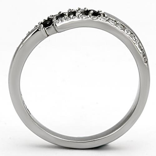 TK996 - High polished (no plating) Stainless Steel Ring with AAA Grade CZ  in Black Diamond-2