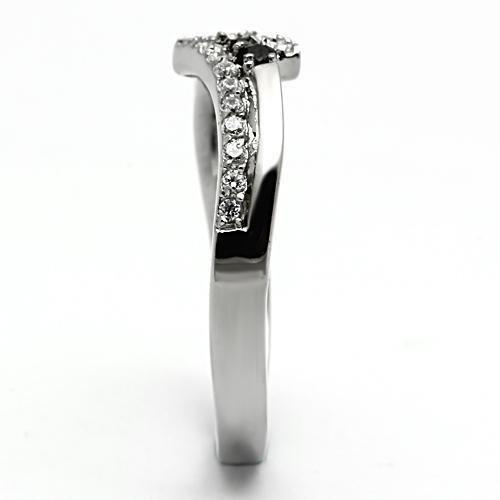TK996 - High polished (no plating) Stainless Steel Ring with AAA Grade CZ  in Black Diamond-3