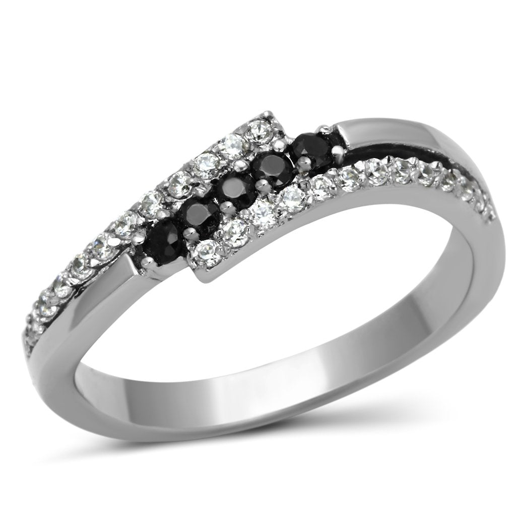 TK996 - High polished (no plating) Stainless Steel Ring with AAA Grade CZ  in Black Diamond-0