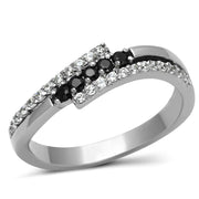 TK996 - High polished (no plating) Stainless Steel Ring with AAA Grade CZ  in Black Diamond-0