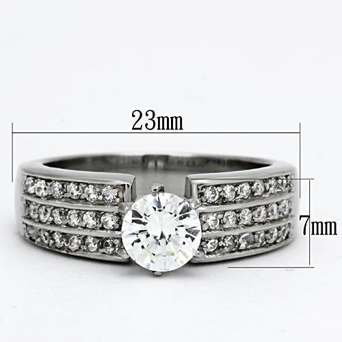 TK997 - High polished (no plating) Stainless Steel Ring with AAA Grade CZ  in Clear-1