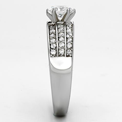 TK997 - High polished (no plating) Stainless Steel Ring with AAA Grade CZ  in Clear-3