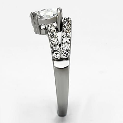 TK998 - High polished (no plating) Stainless Steel Ring with AAA Grade CZ  in Clear-3