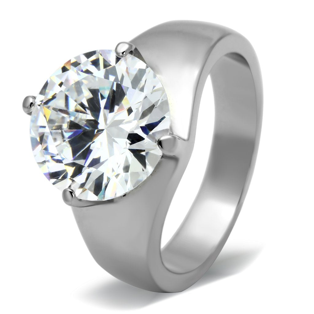 TK999 - High polished (no plating) Stainless Steel Ring with AAA Grade CZ  in Clear-0