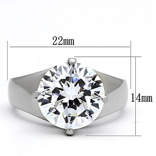 TK999 - High polished (no plating) Stainless Steel Ring with AAA Grade CZ  in Clear-1