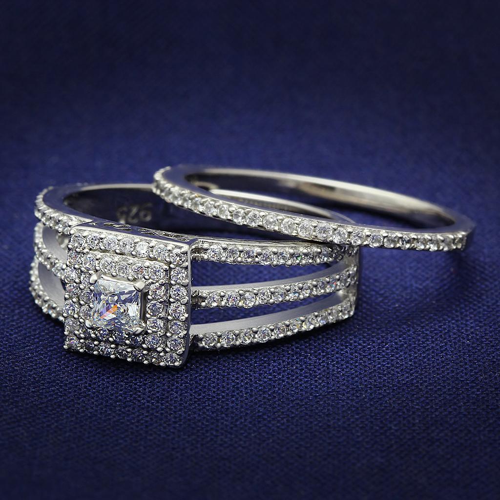 TS003 - Rhodium 925 Sterling Silver Ring with AAA Grade CZ  in Clear-0