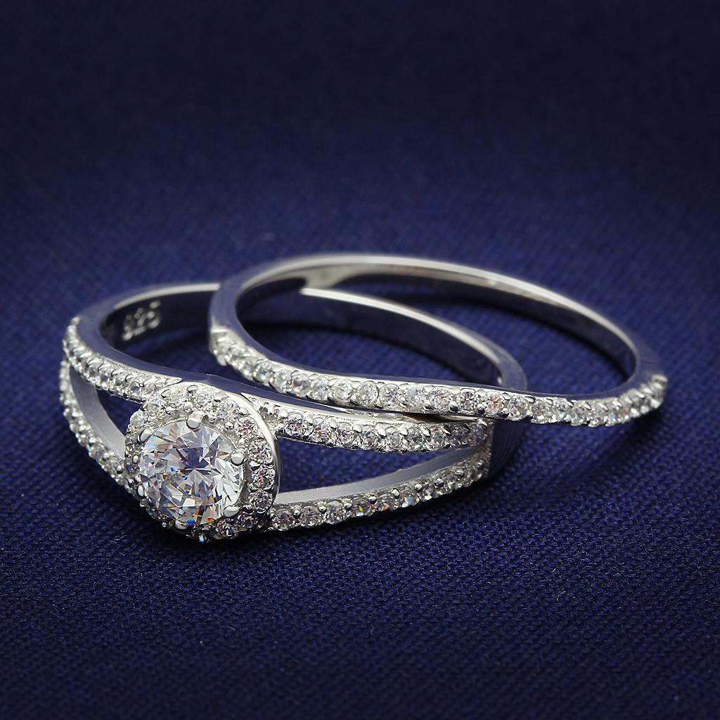 TS004 - Rhodium 925 Sterling Silver Ring with AAA Grade CZ  in Clear-0