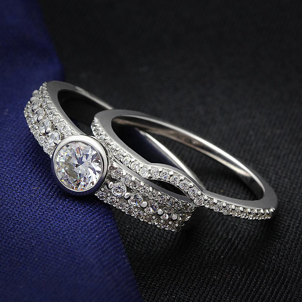 TS005 - Rhodium 925 Sterling Silver Ring with AAA Grade CZ  in Clear-0