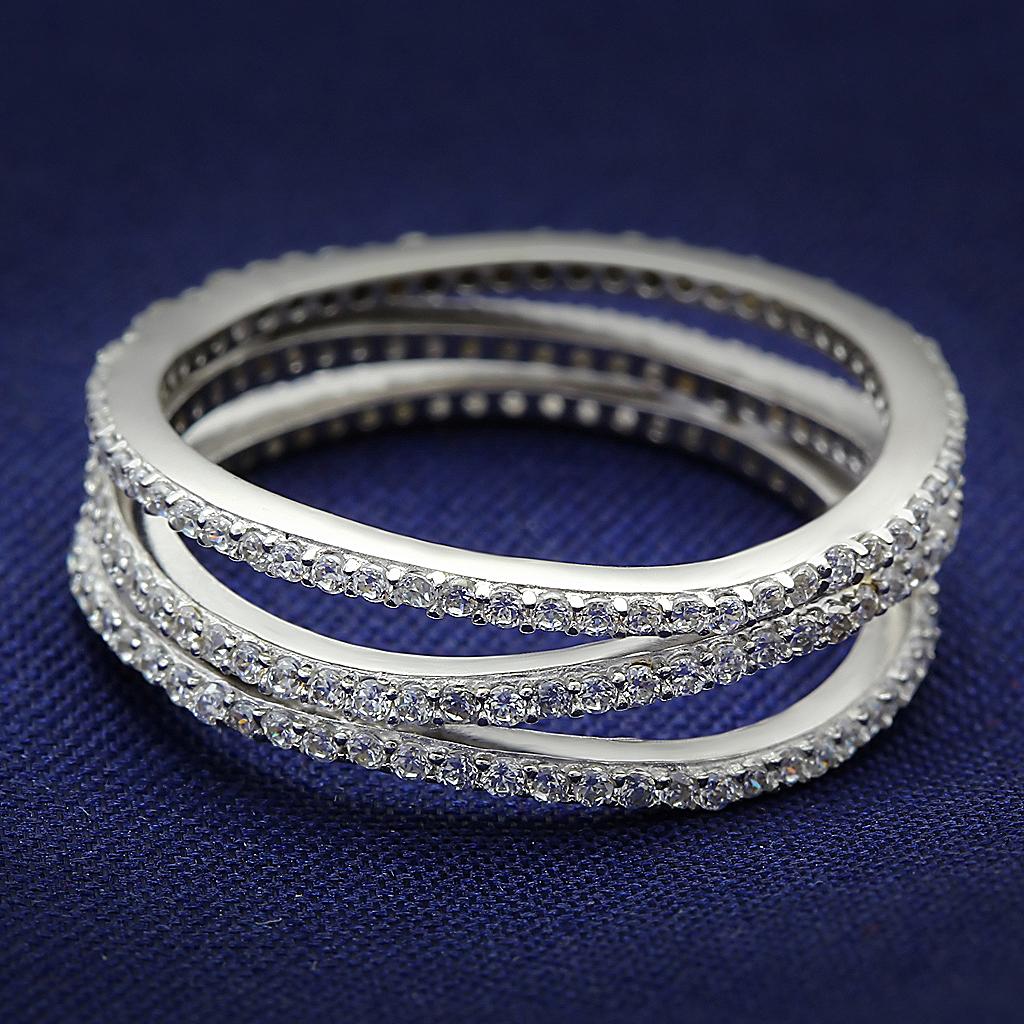 TS006 - Rhodium 925 Sterling Silver Ring with AAA Grade CZ  in Clear-0