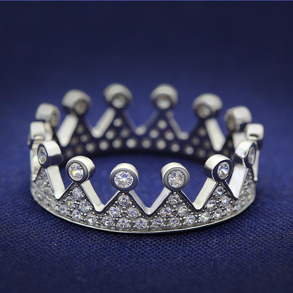 TS011 - Rhodium 925 Sterling Silver Ring with AAA Grade CZ  in Clear-0