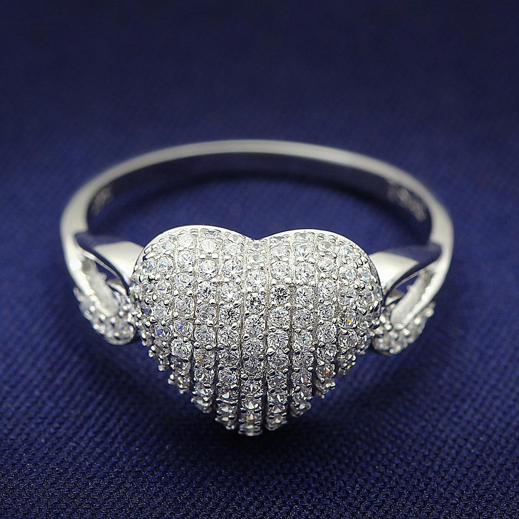 TS017 - Rhodium 925 Sterling Silver Ring with AAA Grade CZ  in Clear-0