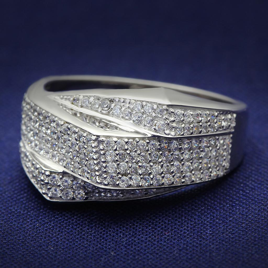 TS018 - Rhodium 925 Sterling Silver Ring with AAA Grade CZ  in Clear-0