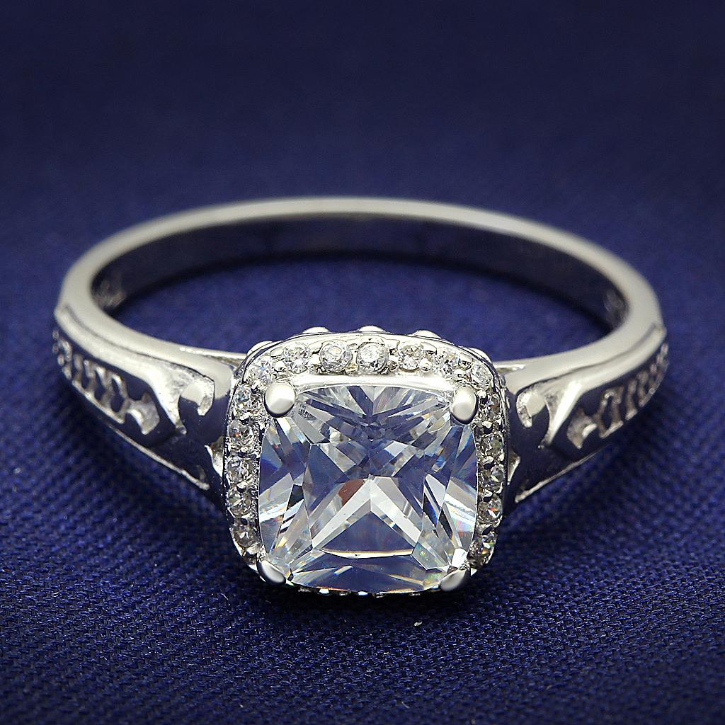 TS019 - Rhodium 925 Sterling Silver Ring with AAA Grade CZ  in Clear-0