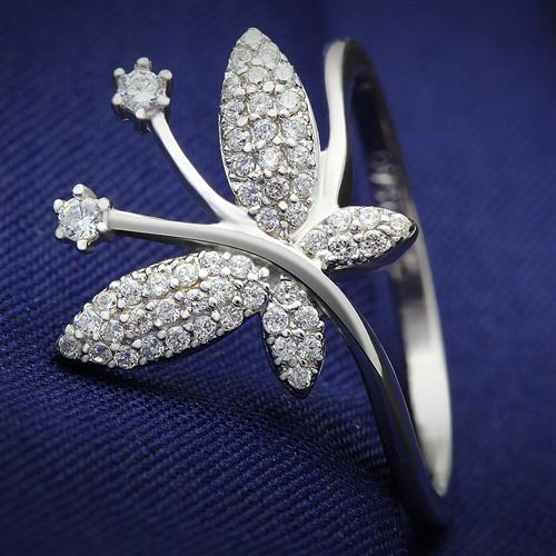 TS021 - Rhodium 925 Sterling Silver Ring with AAA Grade CZ  in Clear-0