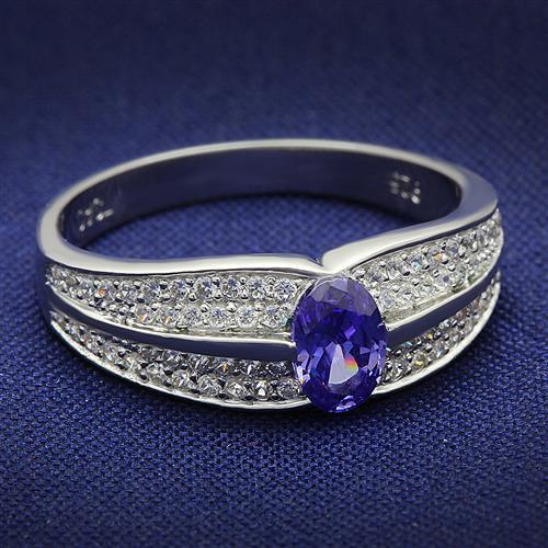 TS025 - Rhodium 925 Sterling Silver Ring with AAA Grade CZ  in Tanzanite-0