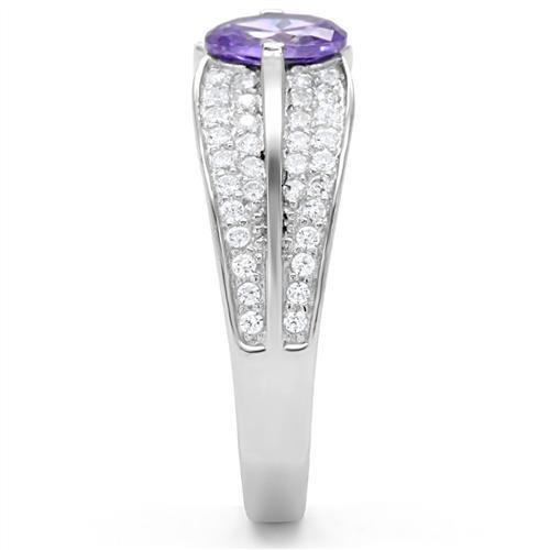 TS025 - Rhodium 925 Sterling Silver Ring with AAA Grade CZ  in Tanzanite-4