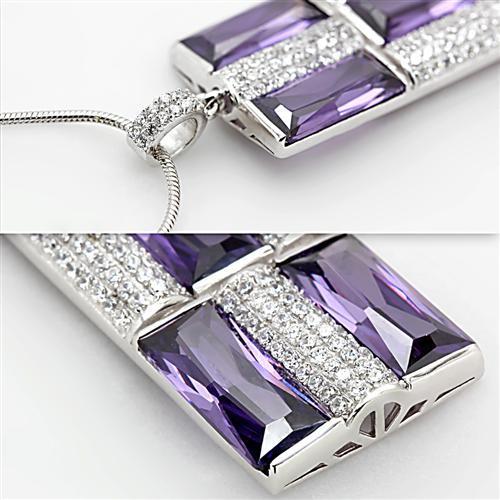 TS026 - Rhodium 925 Sterling Silver Chain Pendant with AAA Grade CZ  in Amethyst-3