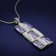 TS026 - Rhodium 925 Sterling Silver Chain Pendant with AAA Grade CZ  in Amethyst-0