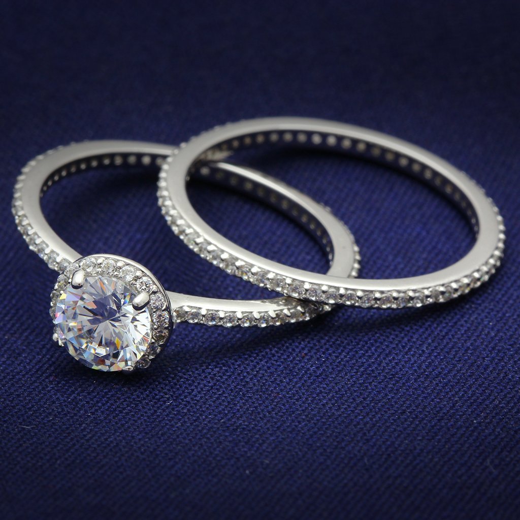 TS028 - Rhodium 925 Sterling Silver Ring with AAA Grade CZ  in Clear-0